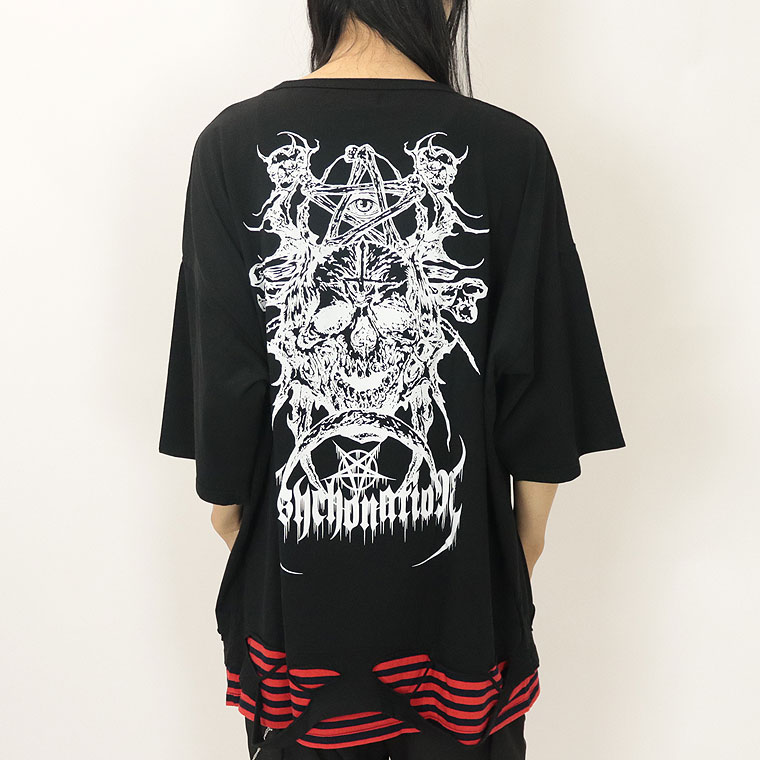 ＼数量限定30％ＯＦＦ／【PSYCHONATION】チェーン付きフェイクレイヤードBIGシルエットTシャツ