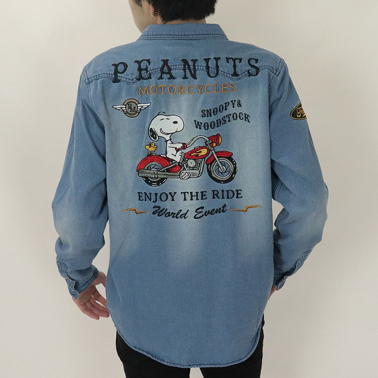 スヌーピー刺繍バイク長袖シャツ