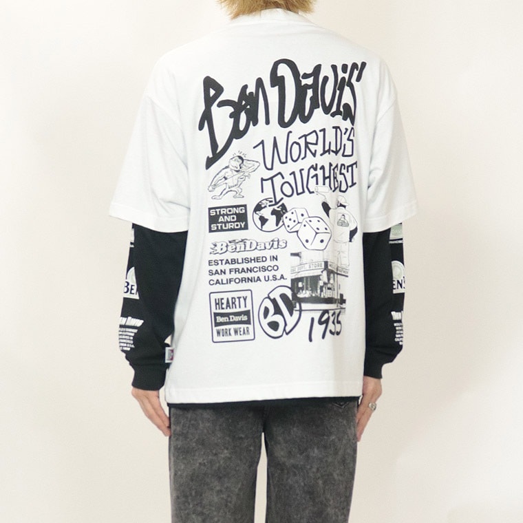 ラスワンセール45%OFF【BEN DAVIS(ベンデイビス)】アンサンブル発泡プリント/Ｔシャツ (ペアルック・アメカジ系)