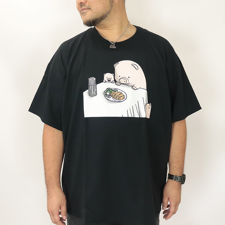 【大きいサイズ半袖Tシャツ】豚とトンカツの沈黙Tシャツ