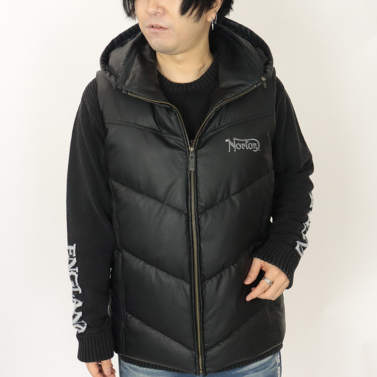 【NORTON】PUウエスタンフェイクダウンベスト【フード脱着】