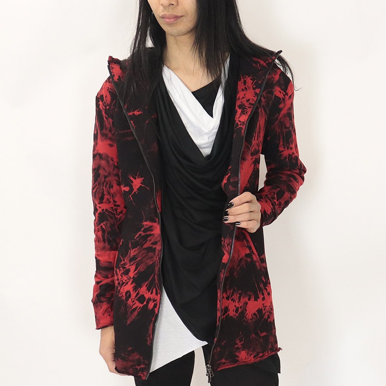 BERNINGS SHO】ムラ染めカットオフ加工ハイネックZIPパーカー