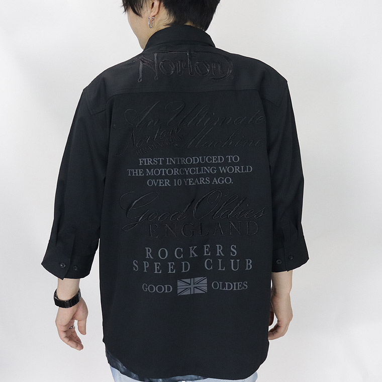 【NORTON】ストレッチワントーン刺繍7分袖シャツ