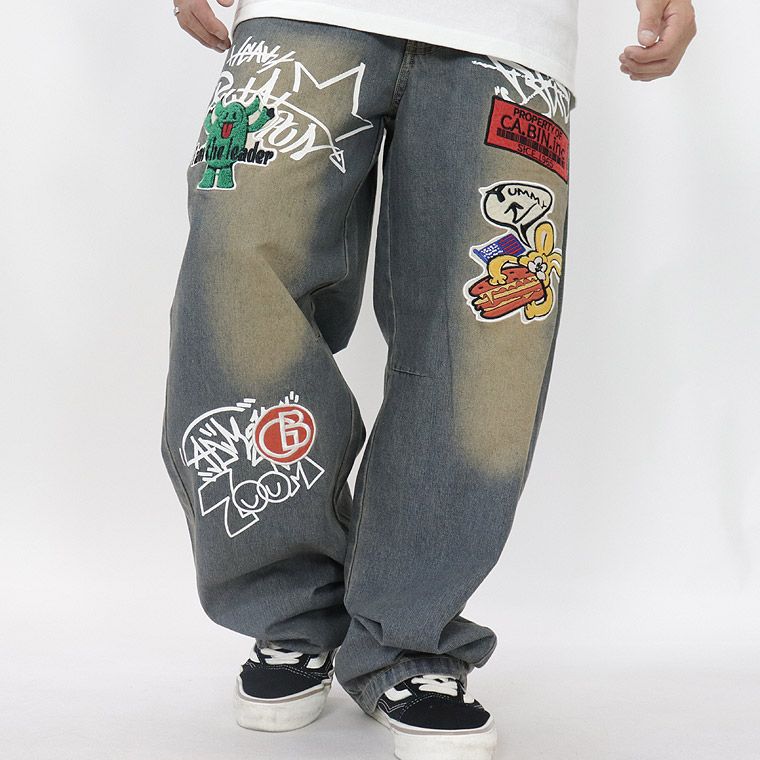 ワッペンデニムバレルレッグパンツ