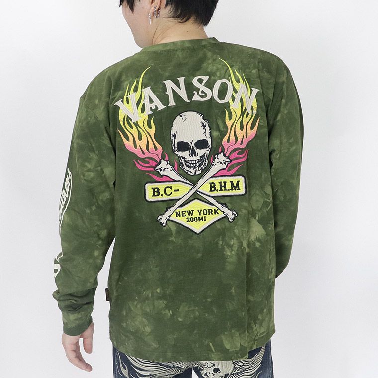 【VANSON】天竺長袖Tシャツ ファイヤースカル