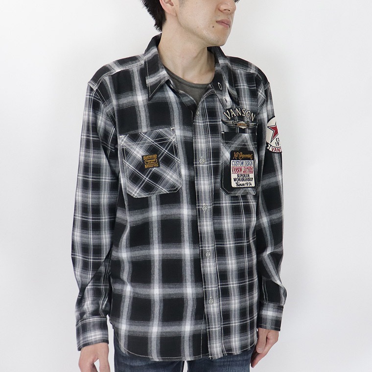 【VANSON】マルチカラー長袖チェックシャツ イーグル