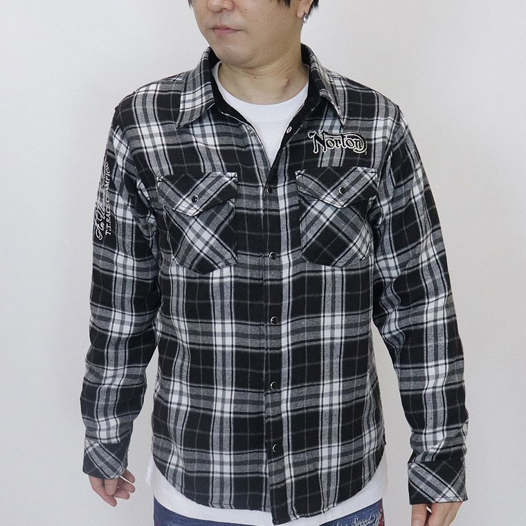 【NORTON】コーデュロイ使い長袖チェックシャツ