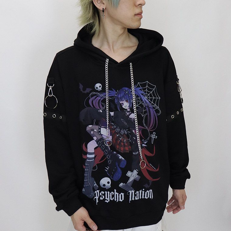 【PSYCHONATION】『寝田ルネコラボ』パンクイラストBIGシルエットプルパーカー