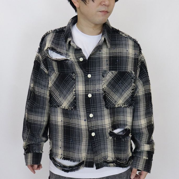 グランジダメージ加工チェックシャツ