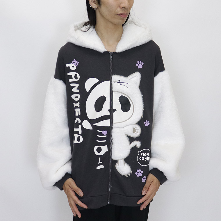 【PANDIESTA JAPAN】ネコパンダハーフBONES BIGシルエットZIPパーカー