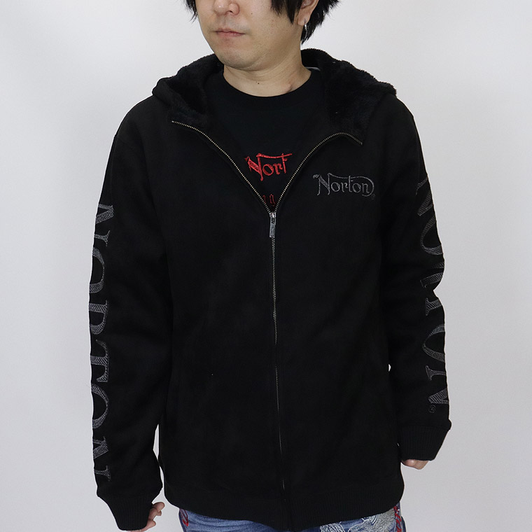 【NORTON】撥水裏ボアモイストスウェードラメ刺繍ZIPパーカー