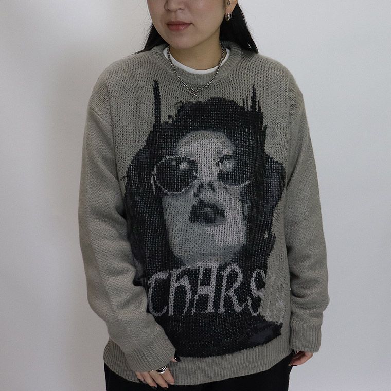 【RE730】フェイスデザインクルーネックニット