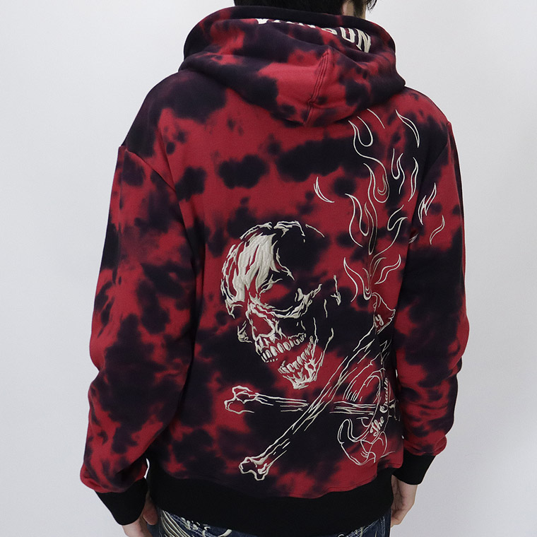 【VANSON】裏毛スカル刺繍ZIPパーカー