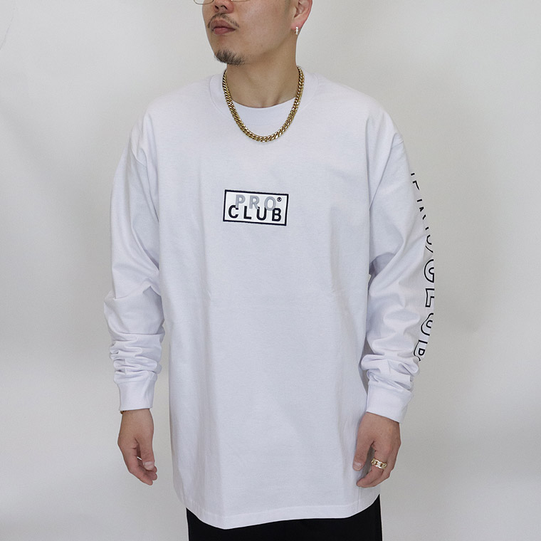 【PRO CLUB】HEAVYWEIGHT L/S EMBROIDERED BOX LOGO T-SHIRT