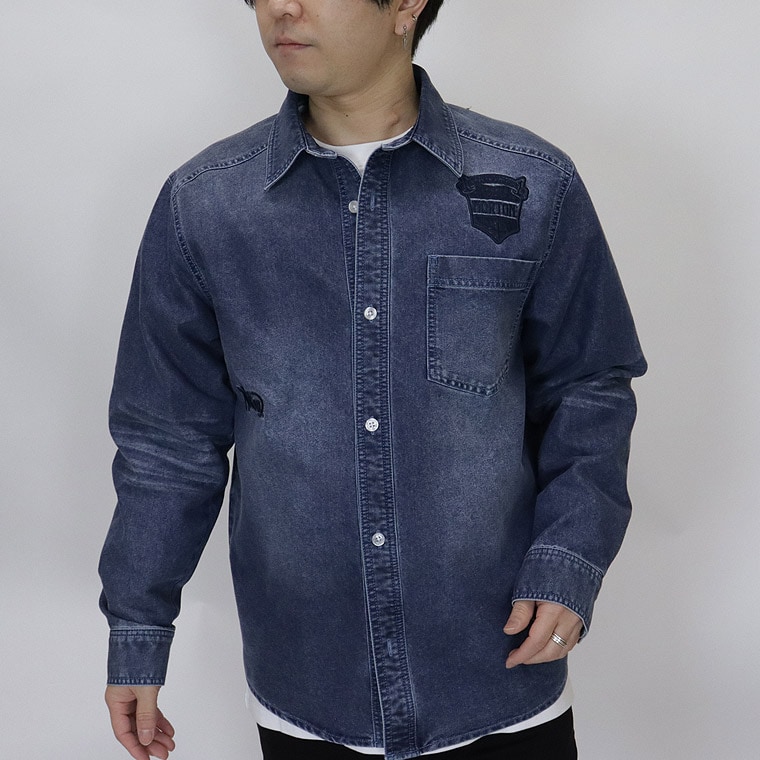 【NORTON】フロントエンブレム同色刺繍デニムシャツ