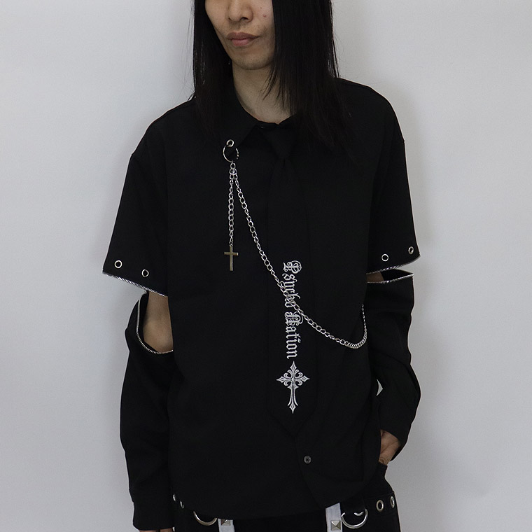 【PSYCHONATION】ネクタイ×チェーン付き袖脱着シャツ