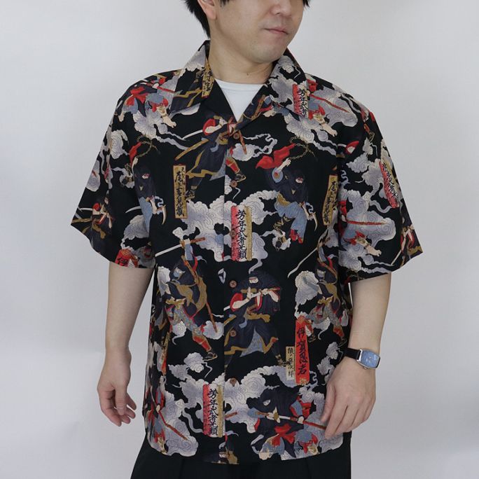 【日本製】NINJA柄オープンカラー半袖シャツ
