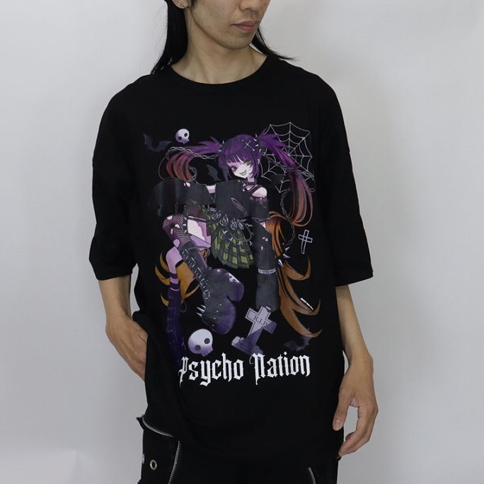 【PSYCHONATION】『寝田ルネコラボ』パンクイラストBIGシルエットTシャツ