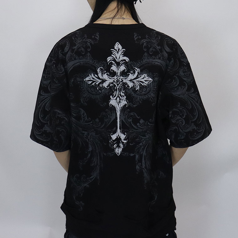 【PSYCHONATION】スカルレイヤード裾ダメージBIGシルエットTシャツ