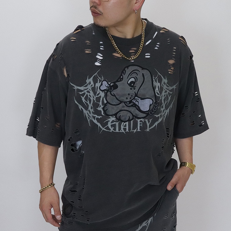 SALE【GALFY】病みに溶かされし犬 ダメージTシャツ