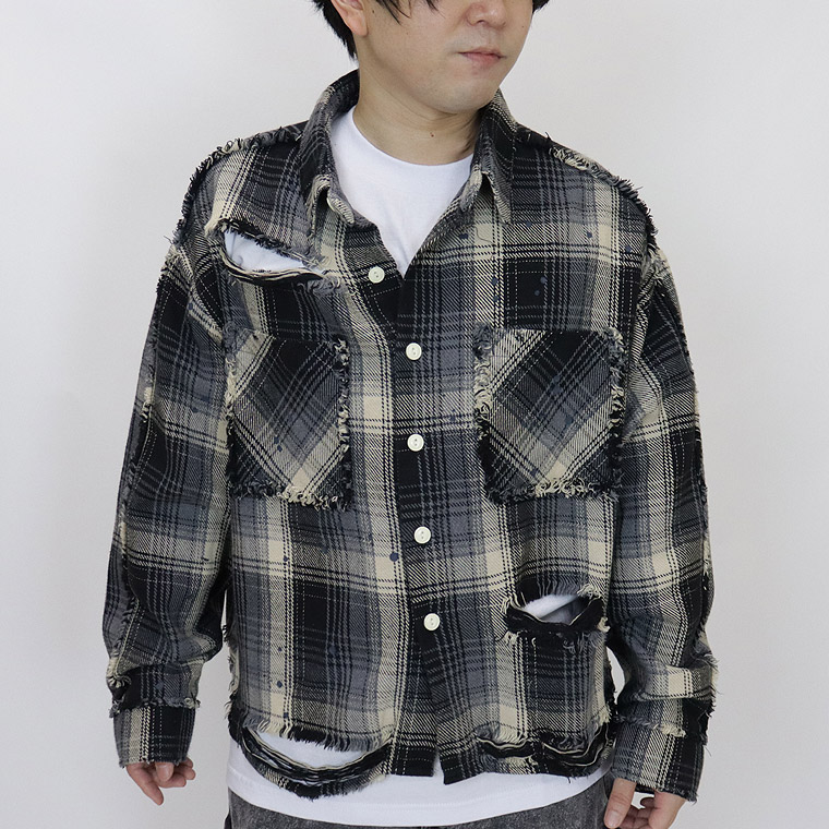 グランジダメージ加工チェックシャツ