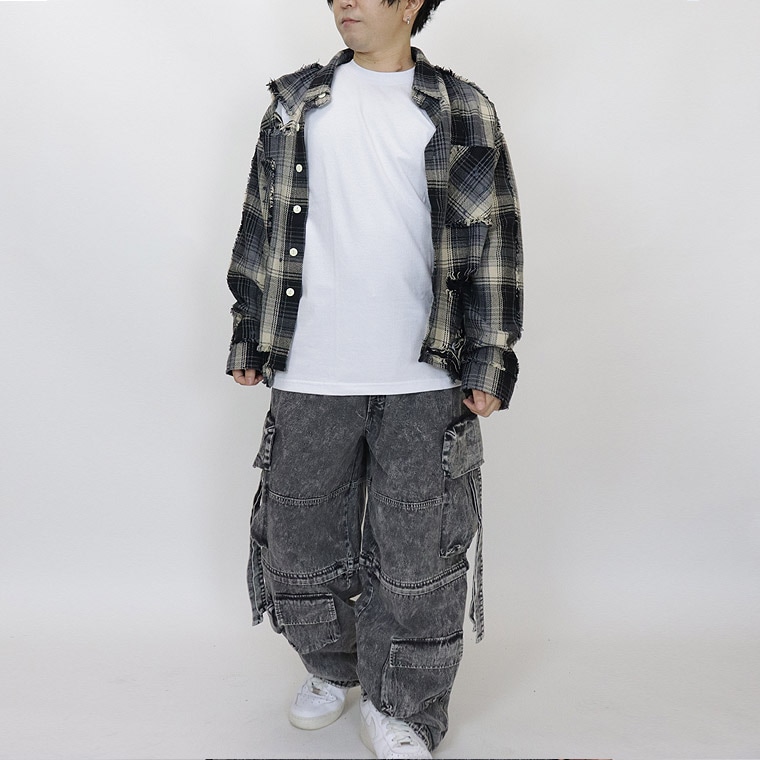 グランジダメージ加工チェックシャツ