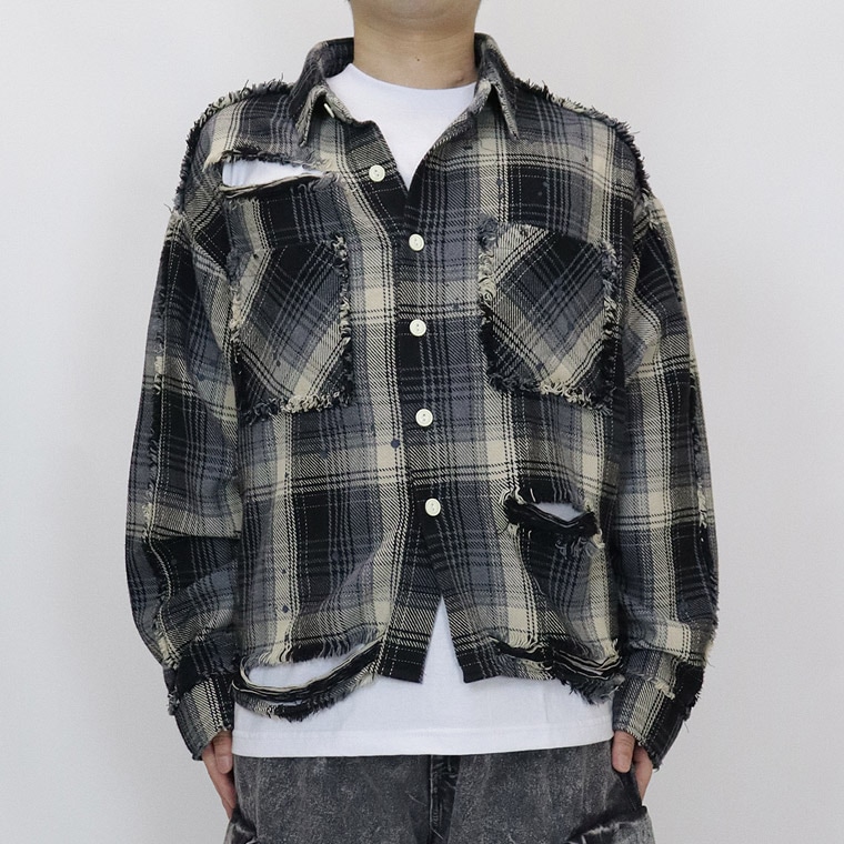 グランジダメージ加工チェックシャツ
