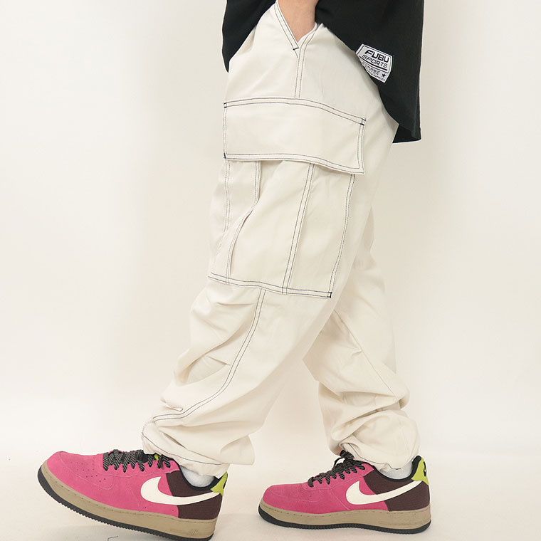 配色ステッチワイドカーゴパンツ