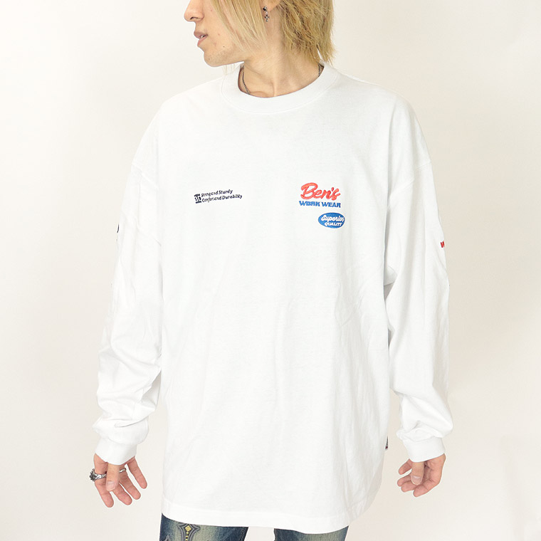 冬物売り尽くし40%OFF【BEN DAVISベンデイビス】袖刺繍&ワッペン/長袖Ｔシャツ (ペアルック・アメカジ系)