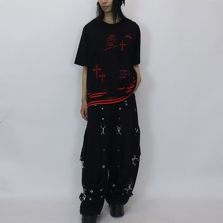 【PSYCHONATION】スカルレイヤード裾ボーダーBIGシルエットTシャツ