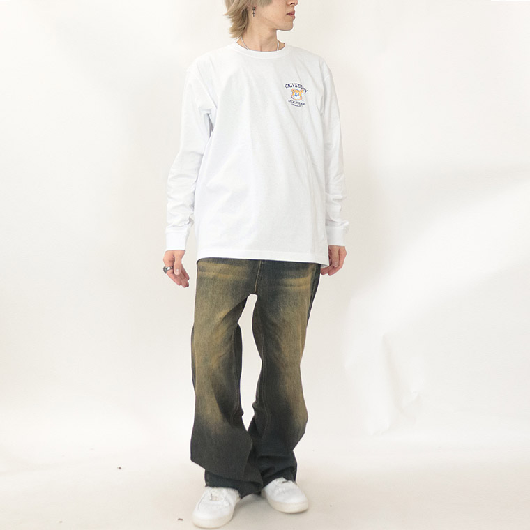 冬物売り尽くし40%OFF【UCLA】ジョー顔ラバープリント長袖Tシャツ(ペアルック・アメカジ系)