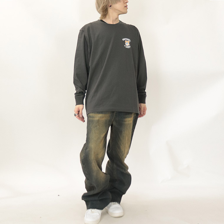 冬物売り尽くし40%OFF【UCLA】ジョー顔ラバープリント長袖Tシャツ(ペアルック・アメカジ系)