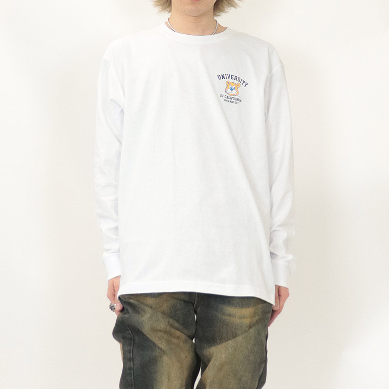 冬物売り尽くし40%OFF【UCLA】ジョー顔ラバープリント長袖Tシャツ(ペアルック・アメカジ系)