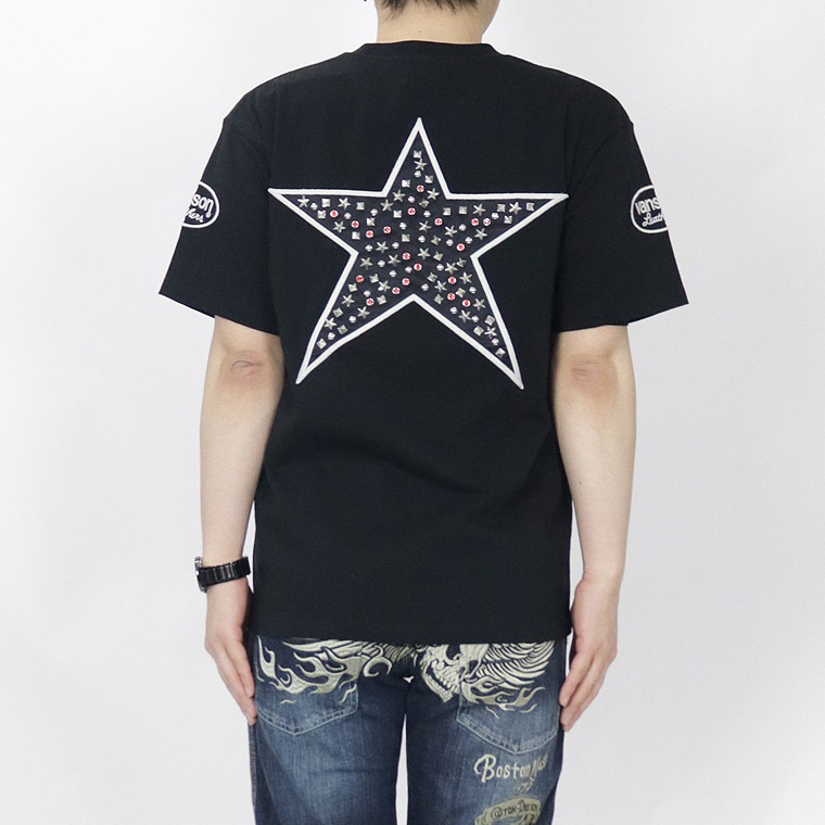【VANSON】天竺半袖Tシャツ 刺繍×スタッズ