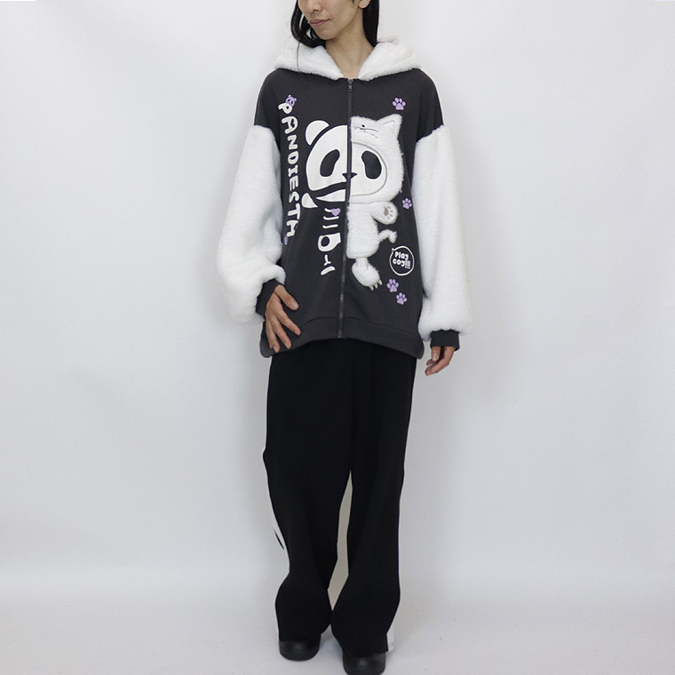 【PANDIESTA JAPAN】ネコパンダハーフBONES BIGシルエットZIPパーカー