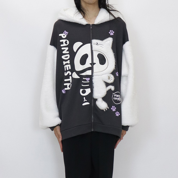 【PANDIESTA JAPAN】ネコパンダハーフBONES BIGシルエットZIPパーカー