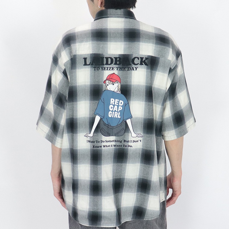 【RED CAP GIRL】オンブレーチェック ルーズサイズ半袖シャツ