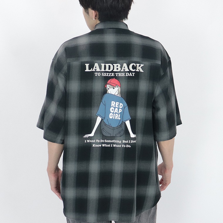【RED CAP GIRL】オンブレーチェック ルーズサイズ半袖シャツ