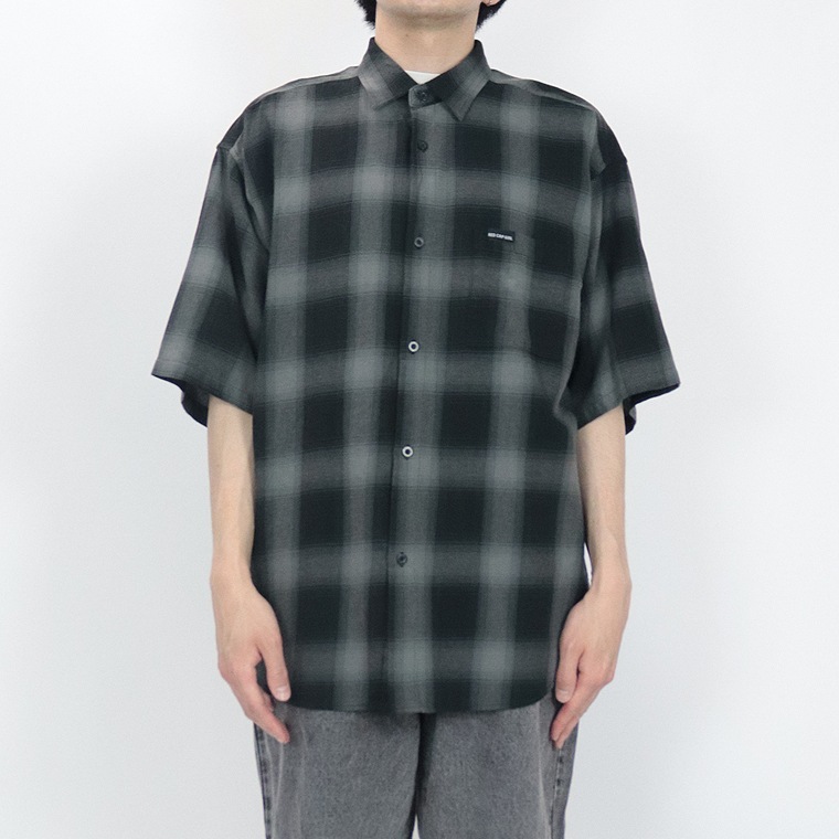 【RED CAP GIRL】オンブレーチェック ルーズサイズ半袖シャツ