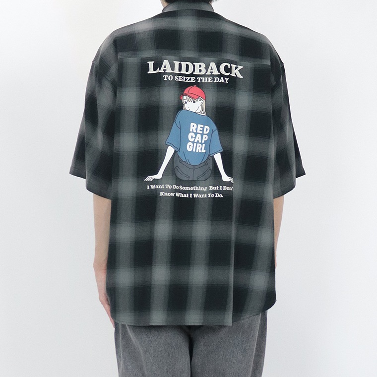 【RED CAP GIRL】オンブレーチェック ルーズサイズ半袖シャツ