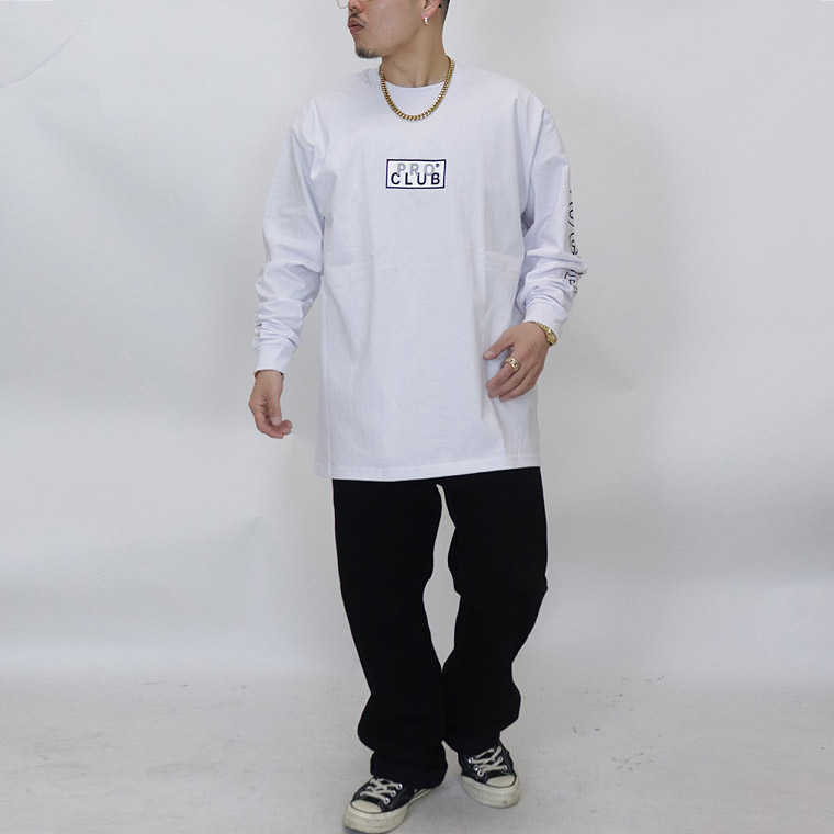 【PRO CLUB】HEAVYWEIGHT L/S EMBROIDERED BOX LOGO T-SHIRT