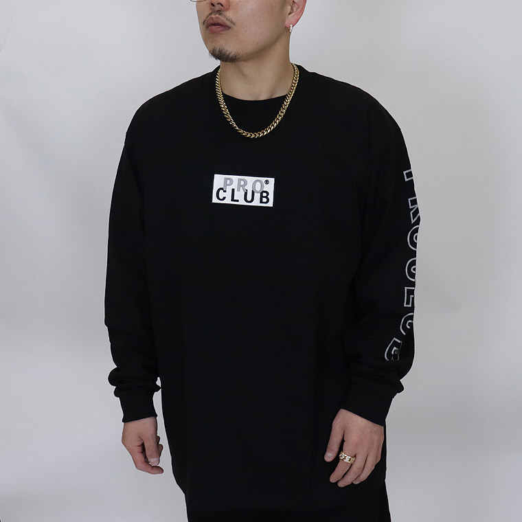 【PRO CLUB】HEAVYWEIGHT L/S EMBROIDERED BOX LOGO T-SHIRT