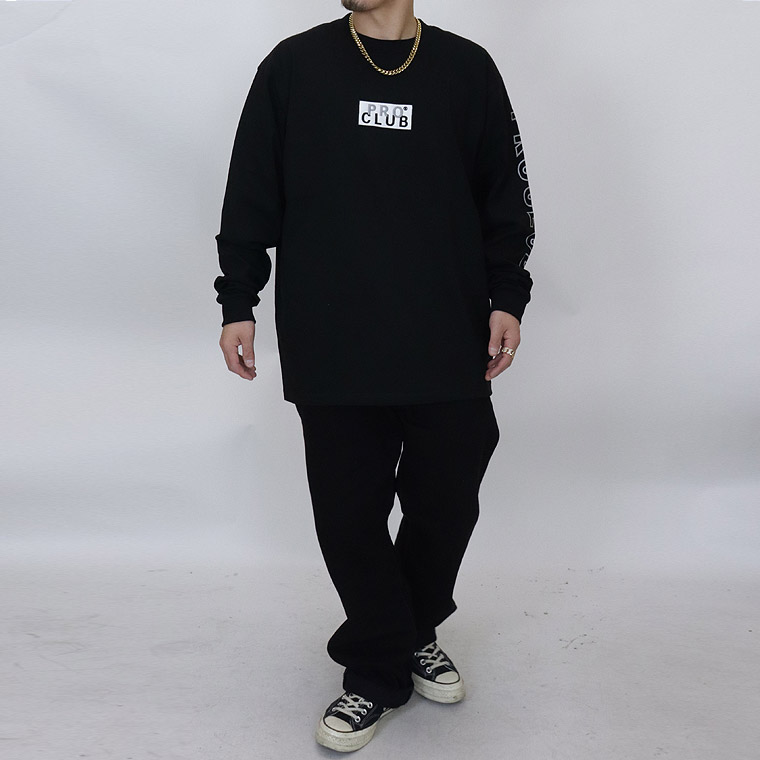【PRO CLUB】HEAVYWEIGHT L/S EMBROIDERED BOX LOGO T-SHIRT