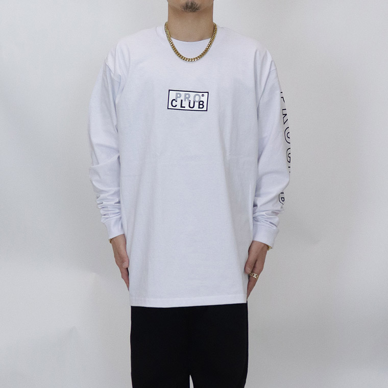 【PRO CLUB】HEAVYWEIGHT L/S EMBROIDERED BOX LOGO T-SHIRT