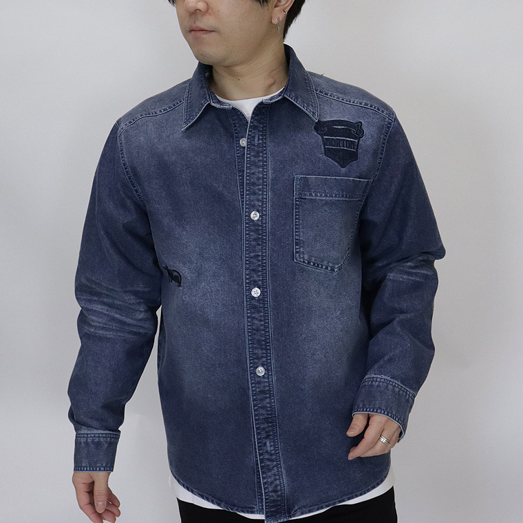 【NORTON】フロントエンブレム同色刺繍デニムシャツ