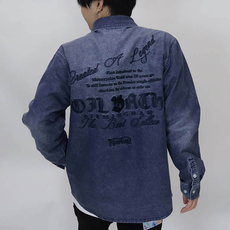 【NORTON】フロントエンブレム同色刺繍デニムシャツ