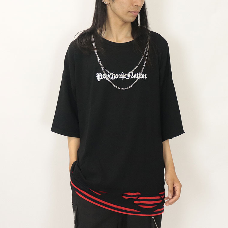 \数量限定30%OFF/【PSYCHONATION】チェーン付きフェイクレイヤードBIGシルエットTシャツ