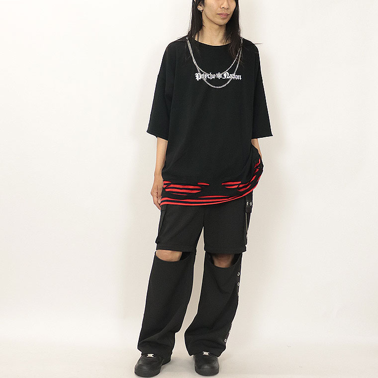 \数量限定30%OFF/【PSYCHONATION】チェーン付きフェイクレイヤードBIGシルエットTシャツ