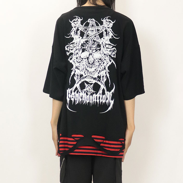 \数量限定30%OFF/【PSYCHONATION】チェーン付きフェイクレイヤードBIGシルエットTシャツ