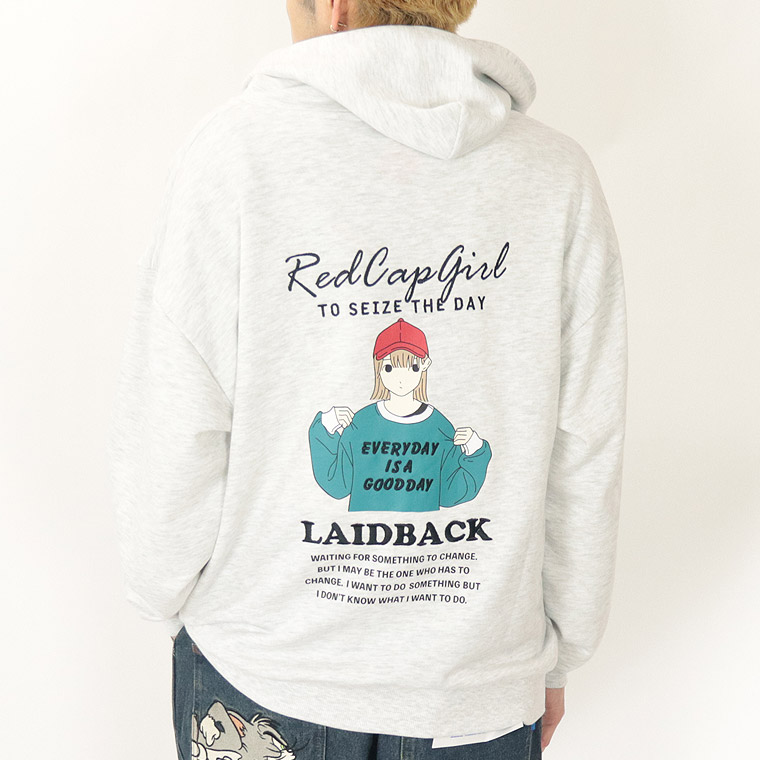 【RED CAP GIRL】ポイント刺繍 バックプリント裏毛ZIPパーカー